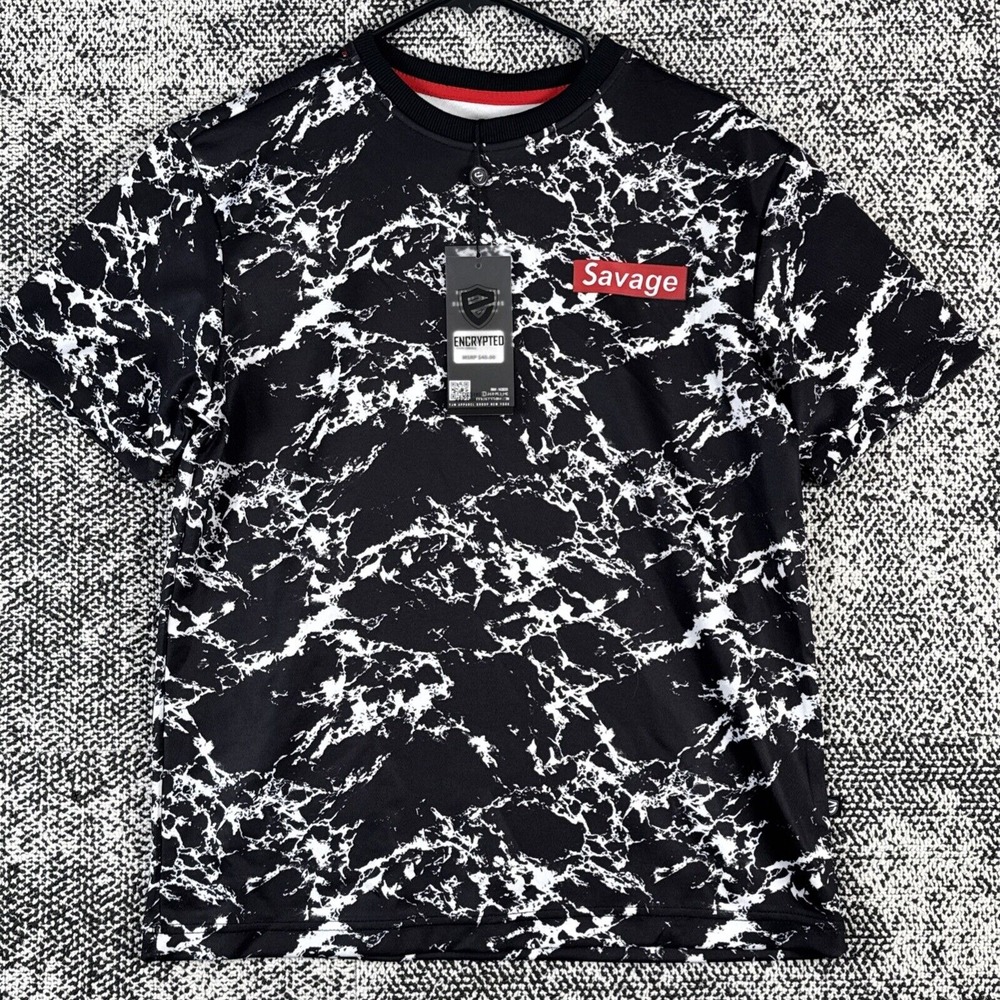 Encrypted Savage T Shirt Mens Small Short Sleeve Electric Print NEW